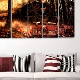 Casperme Brown & Yellow 5 Pieces Wooden Paintings Wall Arts-picture-32