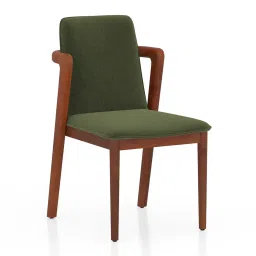 urban ladder Harper Solid Wood dining chair in Honey finish, Fabric Moss Green image 2