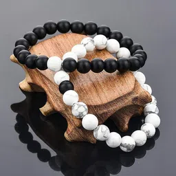 Yellow Chimes Unisex Set of 2 Black & White Bracelet Devine Beads Couple Bracelets-picture-44