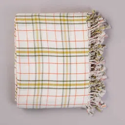 FREEDOM TREE Palya White & Lime Green Checked Cotton Double Bed Cover-picture-27