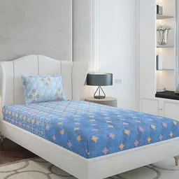 Monte Carlo Blue & White Ethnic Motifs Cotton 144 TC Single Bedsheet Set-2.29 m x 1.52 m-picture-19