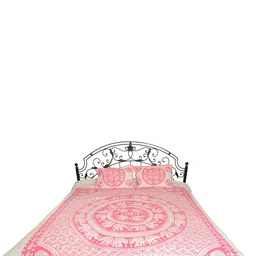 Exotic India Pink & White Ethnic Motifs Cotton 300 TC Queen Bedsheet with 2 Pillow Covers-image-59