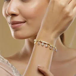 Rubans 22K Gold-Plated Cubic Zirconia Studded Bangle-Style Bracelet with Dangle Charm image 1