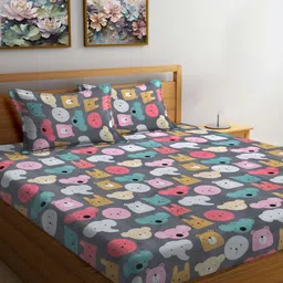 FABINALIV Grey & Pink Cartoon Characters 300 TC Fitted King Bedsheet Set 2.50m X 2.25m-picture-42