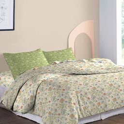 MYTRIDENT Beige & Green Pure Cotton Mild Winter Double King Bedding With 2 Pillow Covers-picture-3