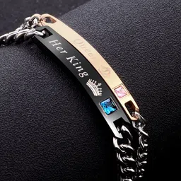 YouBella Unisex Set of 2 Printed Stone Studded Couple Link Bracelets-picture-50