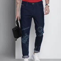 The Indian Garage Co Men Navy Blue Slim Fit Printed Stretchable Jeans-picture-41