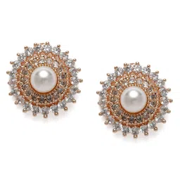 Zaveri Pearls White Rose Gold-Plated Cubic Zirconia Circular Studs image 4