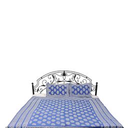 Exotic India Blue & White Ethnic Motifs 300 TC Cotton Queen Bedsheet with 2 Pillow Covers-picture-29