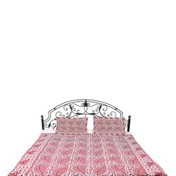 Exotic India White & Red Floral Printed 300 TC Cotton Queen Bedsheet with 2 Pillow Covers-picture-44