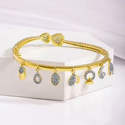 Rubans 22K Gold-Plated Cubic Zirconia Studded Bangle-Style Bracelet with Dangle Charm image 2