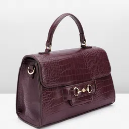 ANNE KLEIN Croc Textured Structured Satchel Bag with Horse Bit Detail image 3