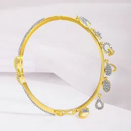 Rubans 22K Gold-Plated Cubic Zirconia Studded Bangle-Style Bracelet with Dangle Charm image 3