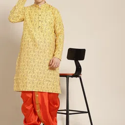 Anug by SOJANYA Men Rust Red & Golden Border Solid Dhoti Pants image 4