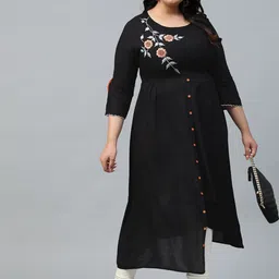 Yash Gallery Women Plus Size Black Ethnic Motifs Yoke Design Bell Sleeves Kurta image 2