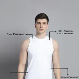 FBAR Pack Of 2 Round Neck Bio-Wash Pure Cotton Innerwear Vests FB-AE-02-03-S-White image 3