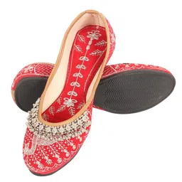 dfr Women Rajasthani Ethnic Embroidery with Payal Punjabi Mojari's Jutti’s, Color - RED image 1
