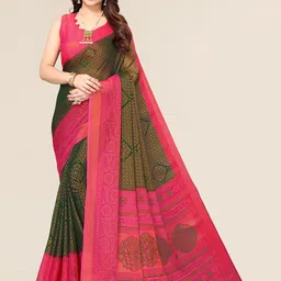 Winza Designer Green & Pink Ethnic Motifs Brasso Bhagalpuri Saree-image-23