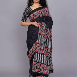 JALTHER Floral Printed Pure Cotton Print Saree-picture-35
