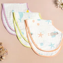 OOKA Unisex Kids Pack Of 3 White Ocean Printed Over the Shoulder Muslin Bib-picture-45