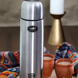 Cello Silver-Toned Solid Flip Style Stainless Steel Hot or Cold Water Bottle with Thermal Jacket 750 ml-picture-17