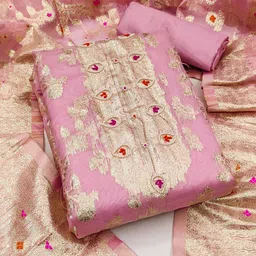 NEGRONI Floral Woven Design Beads and Stones Pure Silk Unstitched Dress Material-image-25