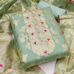 NEGRONI Floral Woven Design Beads and Stones Pure Silk Unstitched Dress Material-image-7