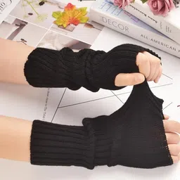 Women Knitting Woolen Arm Warmers, Fashion Winter Long Fingerless Gloves Knit Mitten Gloves Arm Sleeves for Girls with Thumb Hole image 5