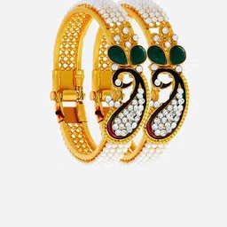 ZENEME Set of 2Gold Plated Peacock Design Bangle image 5