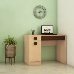 Kristina Study Desk with Shuttered Cabinet and 2 Drawers in Canadian Maple Coffee Walnut Colour-image-10