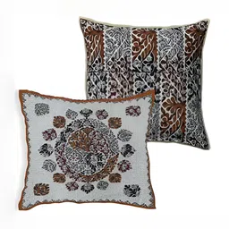 Trance Home Linen Set Of 8 Brown & Grey Jaipuri Printed108 TC DiwanSet image 4