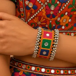 I Jewels Traditional Multi-Color Mirror and Thread Work Cuff for Navratri image 1
