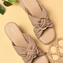 ROCIA By Regal Beige Women Buckled High Block Sandal Heels-image-60