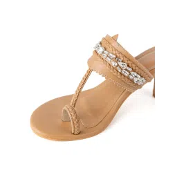 PREET KAUR Beige Embellished Kolhapuri Stiletto Heels image 5