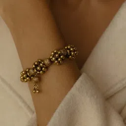Digital Dress Room Gold Plated Flower Tribal Cuff Bracelet With Ghungroo Design-image-22