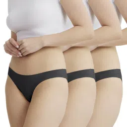 B'There Women Charcoal Black Modern Essentials Seamless Bikini Briefs (Pack of 3) image 1