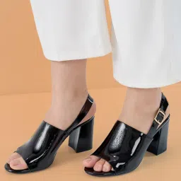 ROCIA Black Women Patent High Block Heel Stylish Sandal Heels-picture-22