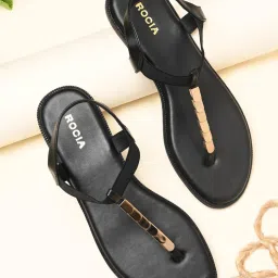 ROCIA By Regal Black Women T Strap Flat Sandals-image-31