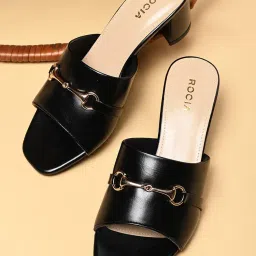 ROCIA By Regal Black Women Buckled Block Sandal Heels-image-71