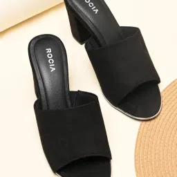 ROCIA By Regal Black Women Classic Suede High Block Sandal Heels-image-12