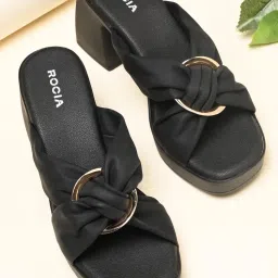 ROCIA By Regal Black Women Buckled High Block Sandal Heels-image-3