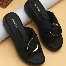 ROCIA By Regal Black Women Stylish Buckled Platform Sandals-picture-17