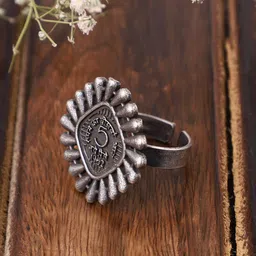VENI Silver-Plated Paisa Coin Oxidised Finger Ring image 1