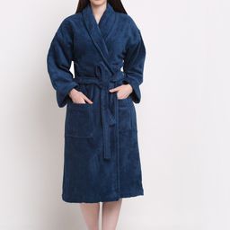 Creeva Women Blue Solid Bath Robe-picture-18