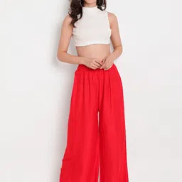 TAG 7 Women Red & Grey Set of 2 Flared Ethnic Palazzos image 3