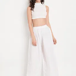 TAG 7 Women White & Beige Set of 2 Flared Ethnic Palazzos image 4