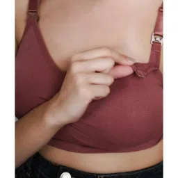 BRACHY Removable Padded Full Coverage Maternity Breastfeeding Bra Maroon image 5