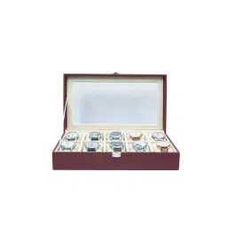The Big Trove 10 Slot Burgundy Leatherette Watch Organizer Box For Wardrobe Closet image 4