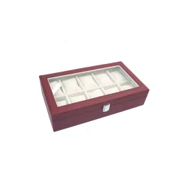 The Big Trove 10 Slot Burgundy Leatherette Watch Organizer Box For Wardrobe Closet image 5