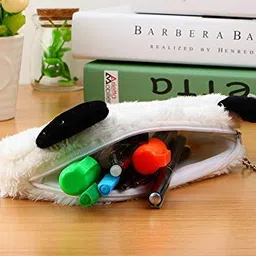Mist Plush Fur Panda Pencil Pouch Soft Toys for Children, Kids Favorite Pencil Box (style1), White image 3